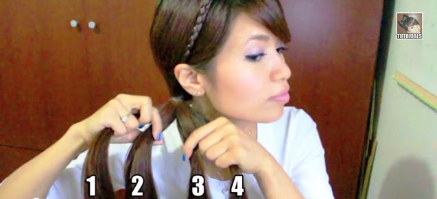 Видео урок плетения кос из 4 прядей с вплетением шарфа